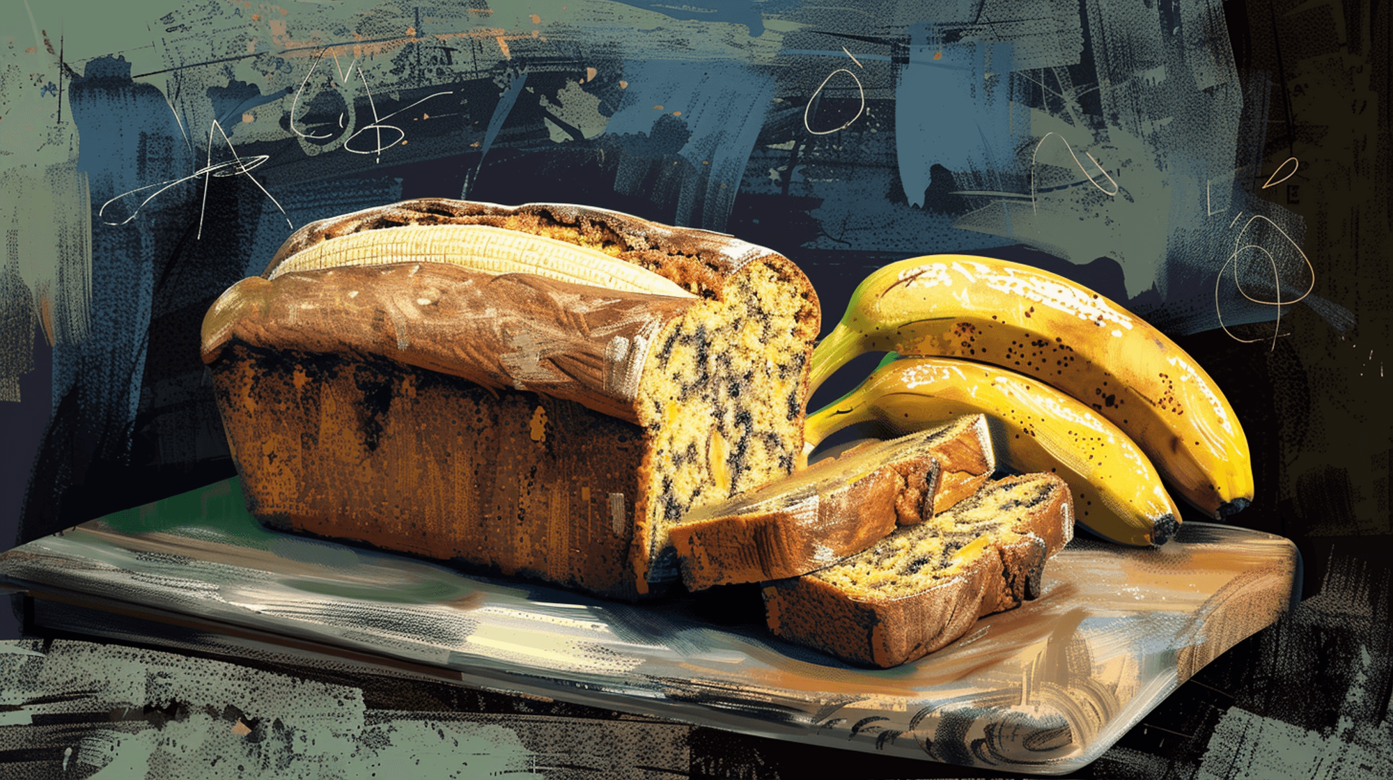 Illustration: Bananenbrot und Bananen