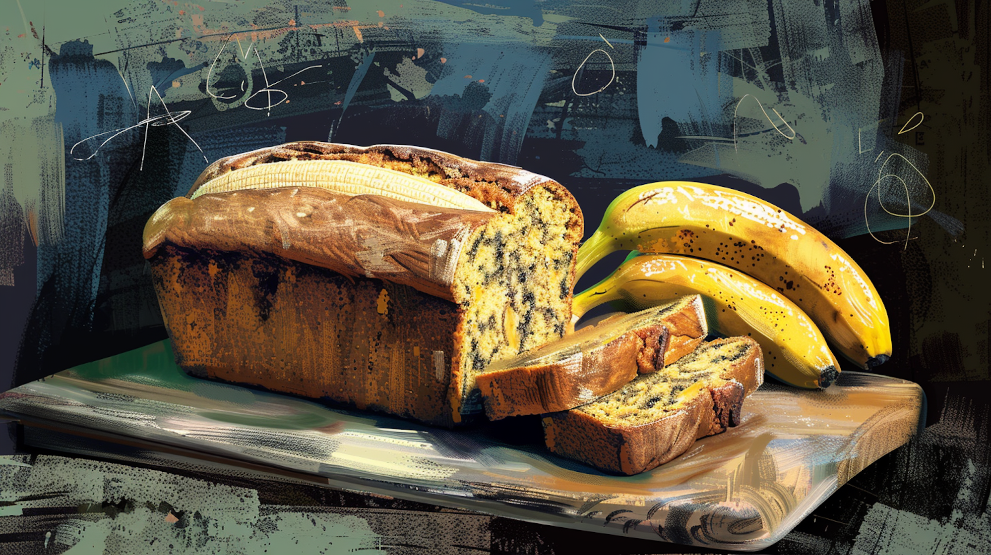 Illustration: Bananenbrot und Bananen