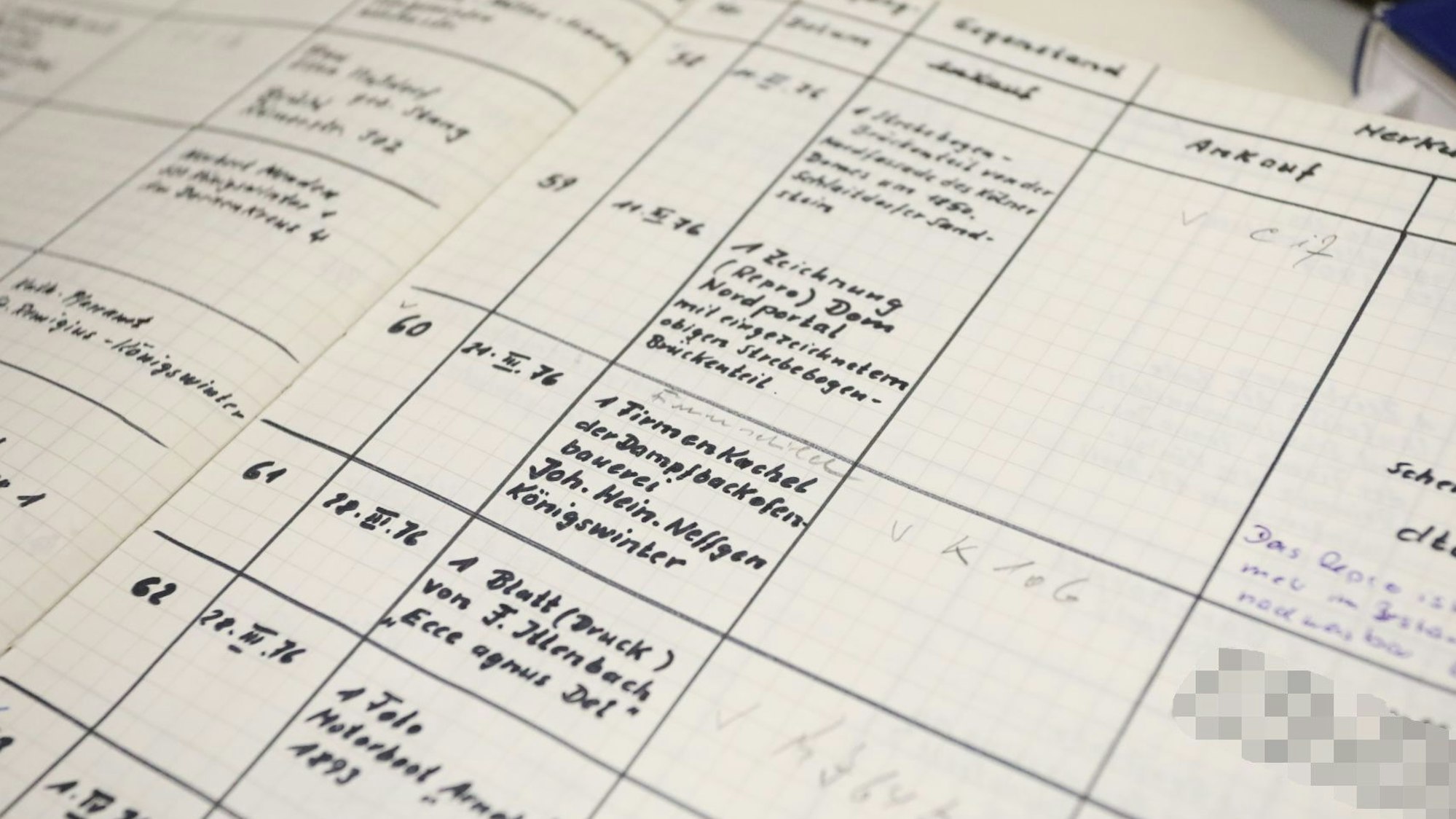 Mit der Hand geschriebene Einträge in einem Buch.