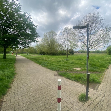 Die geplante Klimaschutzsiedlung mit mehr als 130 Wohneinheiten entsteht auf einem drei Hektar großen Areal und wird von der Nibelungenstraße her über eine Straße erschlossen, die parallel zum Senkelsgraben verlaufen soll.