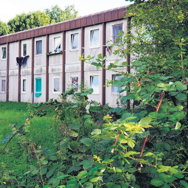 Auf dem Bild ist eine Flüchtlingsunterkunft zu sehen.