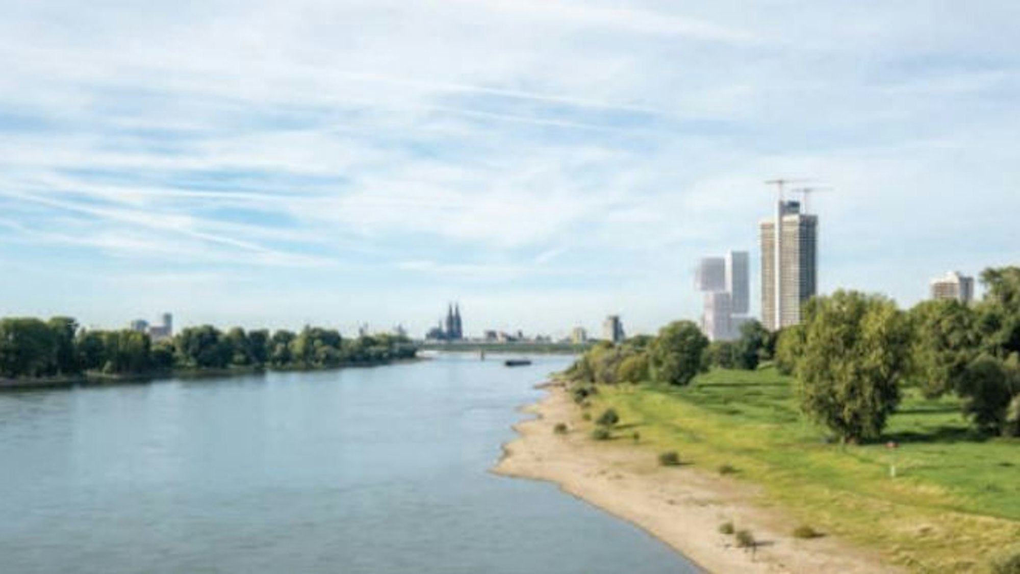 Die Visualisierung zeigt eine Idee für das geplante DEVK-Hochhaus.