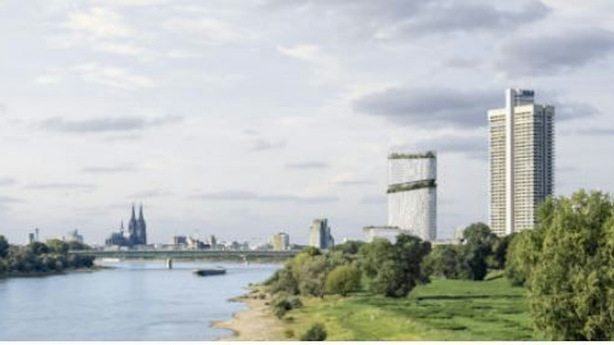 Die Visualisierung zeigt eine Idee für das geplante DEVK-Hochhaus.