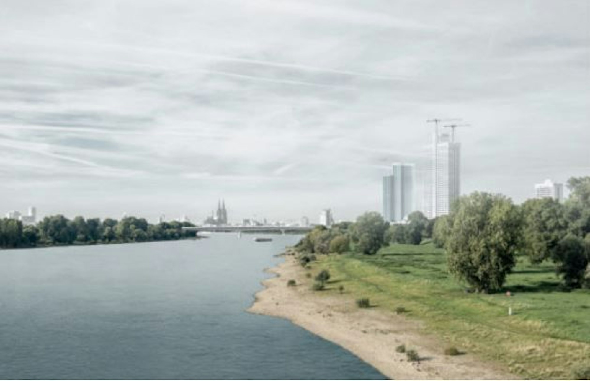 Die Visualisierung zeigt eine Idee für das geplante DEVK-Hochhaus.