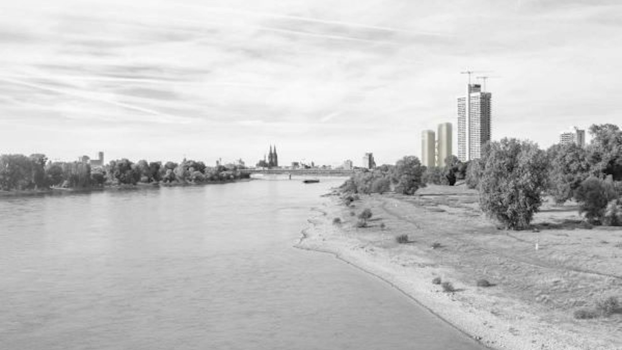 Die Visualisierung zeigt eine Idee für das geplante DEVK-Hochhaus.