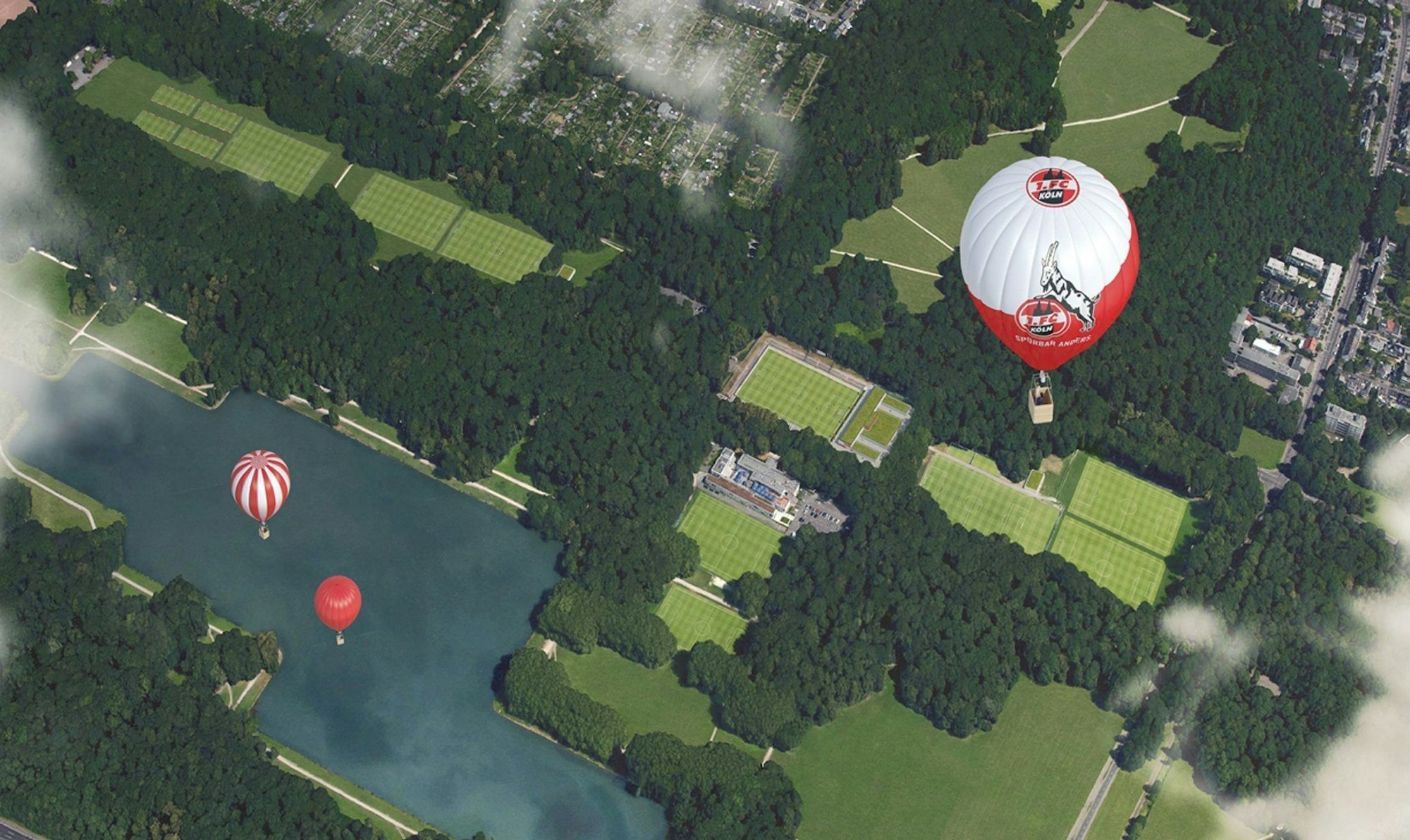 So soll in Zukunft das Gelände am Geißbockheim aussehen. Das schon von Konrad Adenauer geplante „Sportband" soll Richtung Dürener Straße erweitert werden. Foto: 1. FC Köln