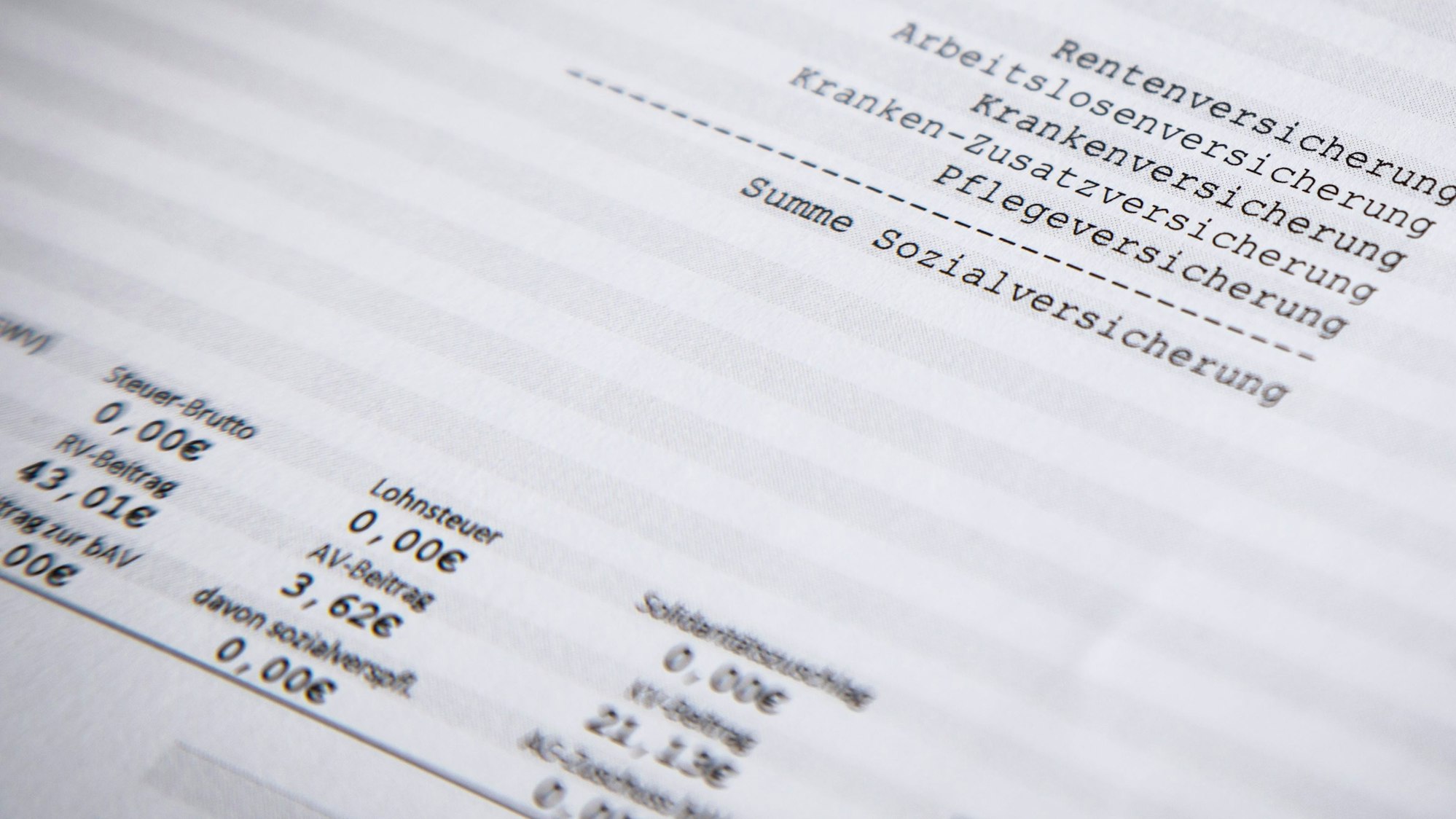 Eine Gehaltsabrechnung in Nahaufnahme