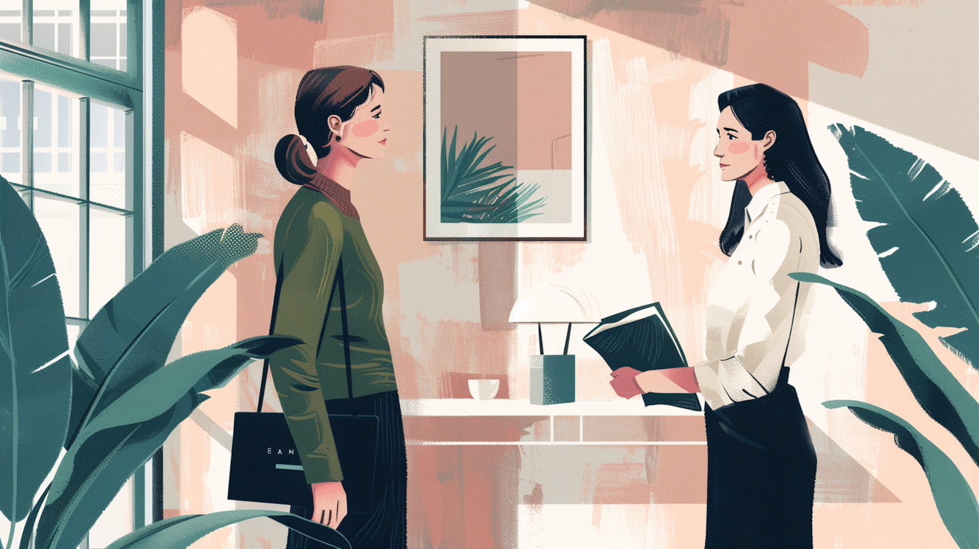 Illustration: zwei Frauen in einem Büro