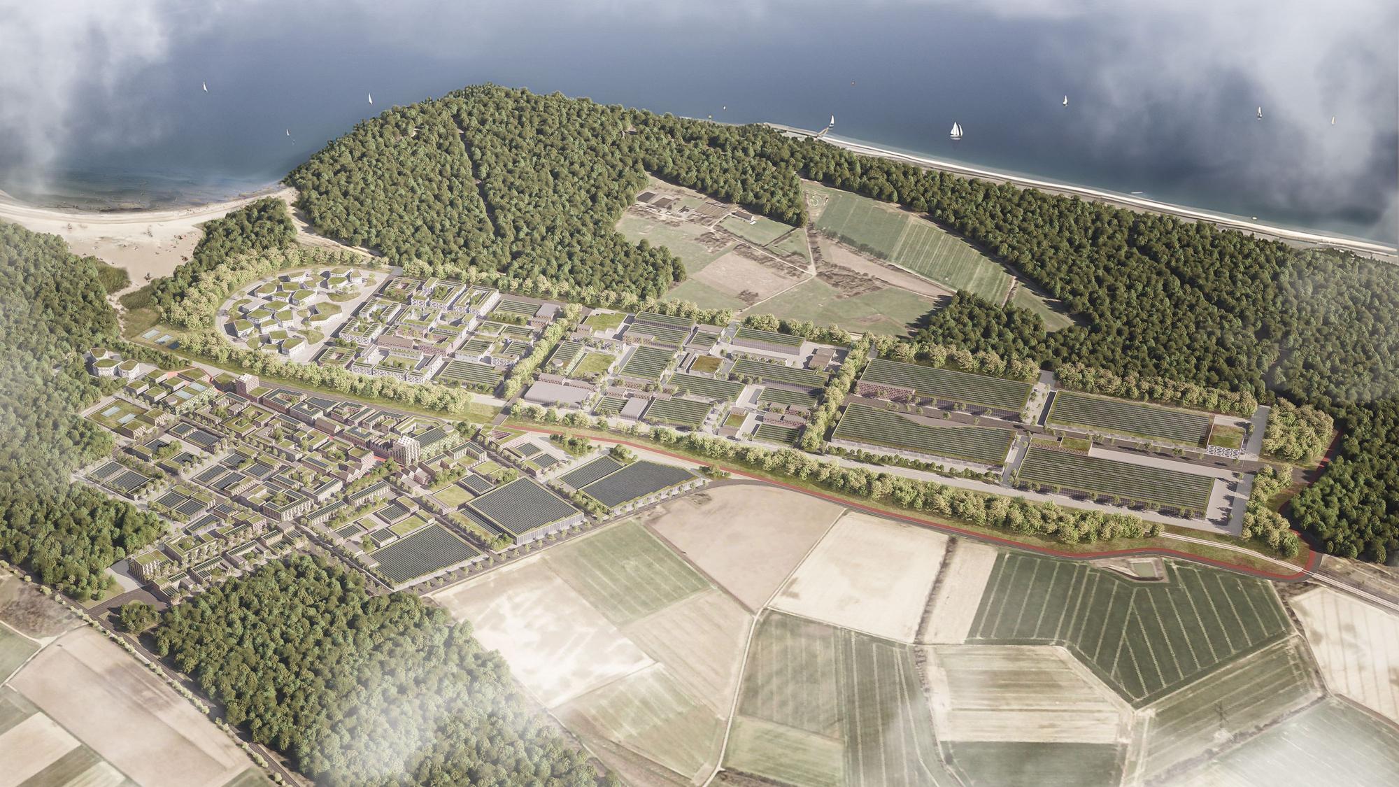 Visualisierung des Wohn- und Gewerbegebiets, das am Tagebau Hambach im Rheinischen Revier entstehen soll