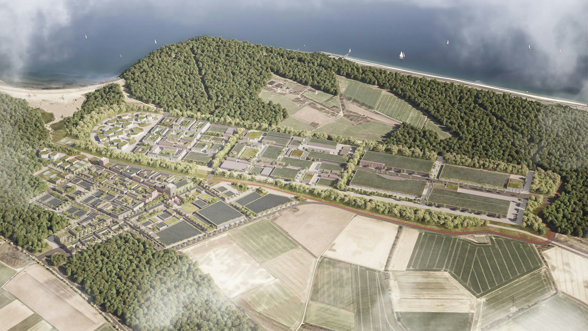 Visualisierung des Wohn- und Gewerbegebiets, das am Tagebau Hambach im Rheinischen Revier entstehen soll