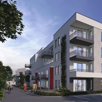 Computergrafik mit einem vierstöckigen Wohngebäude