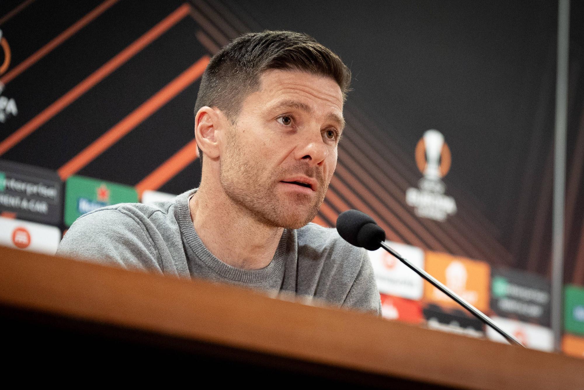 Bayer 04 Leverkusen Training And press conference, PK, Pressekonferenz Xabi Alonso head coach of Bayer 04 Leverkusen during a press conference ahead of their UEFA Europa League 2023/24 semi-final match against AS Roma at Stadio Olimpico, on May 01, 2024, in Rome, Italy. Rome Stadio Olimpico Rome Italy Copyright: xGiuseppexMaffiax UEL_BayerLeverkusenPressConference_010524_DSC7989