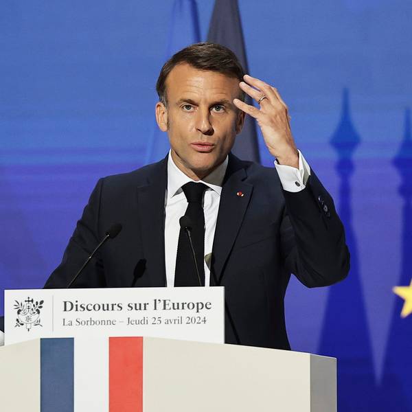 Der französische Präsident Emmanuel Macron hält eine Rede über Europa im Amphitheater der Universität Sorbonne.