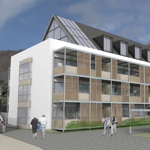 Die Animation zeigt, wie das alte Rathausgebäude nach dem Umbau aussehen soll. Darüber thront die Blankenheimer Burg.