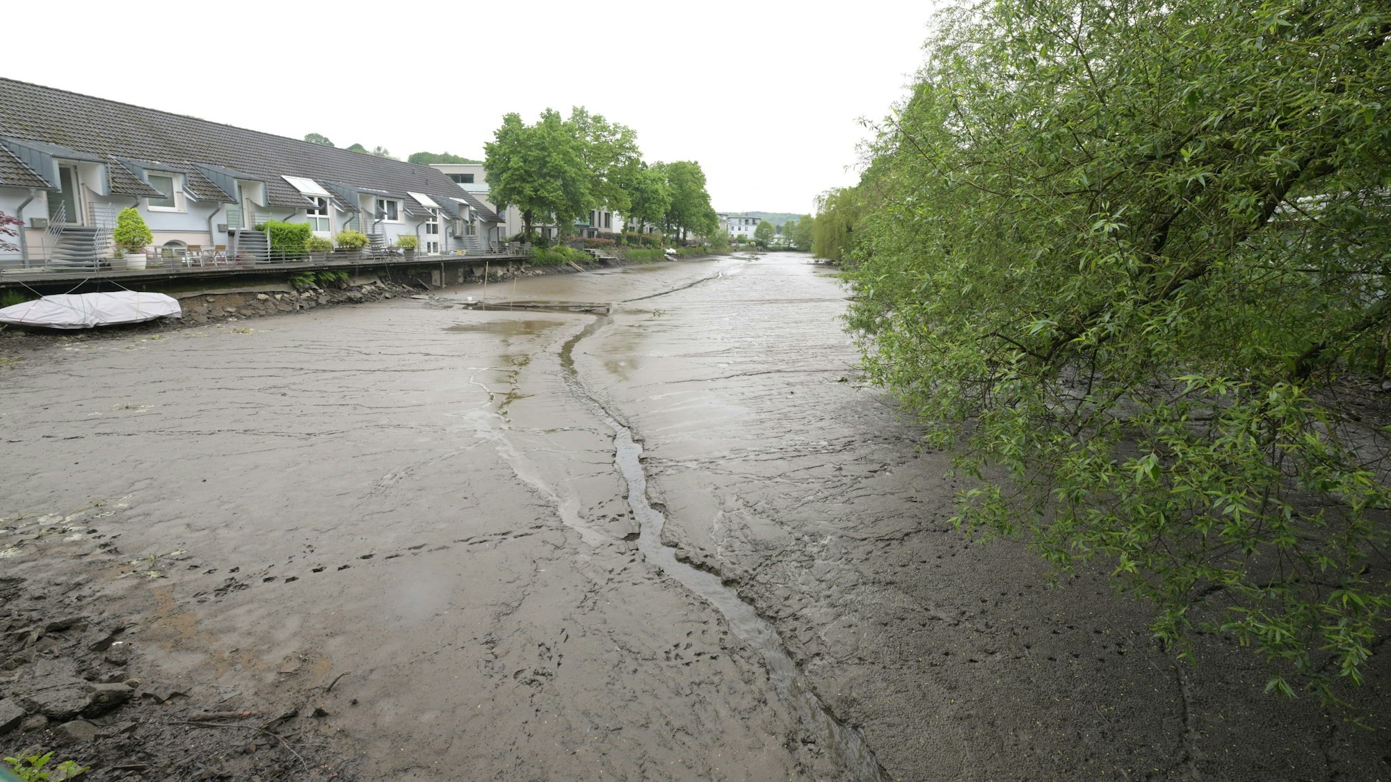 Öde Schlammwüste statt idyllischem Teich – ein gebrochenes Schott war schuld.