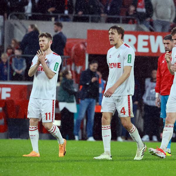 Florian Kainz, Timo Hübers und Steffen Tigges nahmen am Samstag die Aufmunterungen der Kölner Südtribüne entgegen.