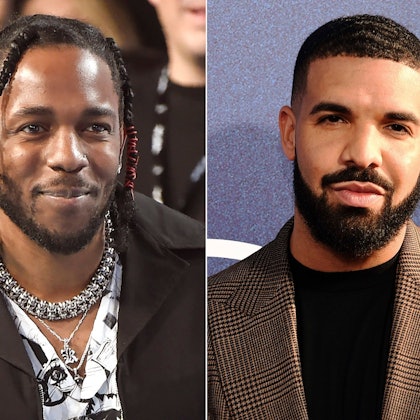 Rapper Kendrick Lamar erscheint bei den MTV Video Music Awards, am 27. August 2017, in Inglewood, Kalifornien, links, und der kanadische Rapper Drake erscheint bei der Premiere der Serie „Euphoria“, in Los Angeles am 4. Juni 2019.