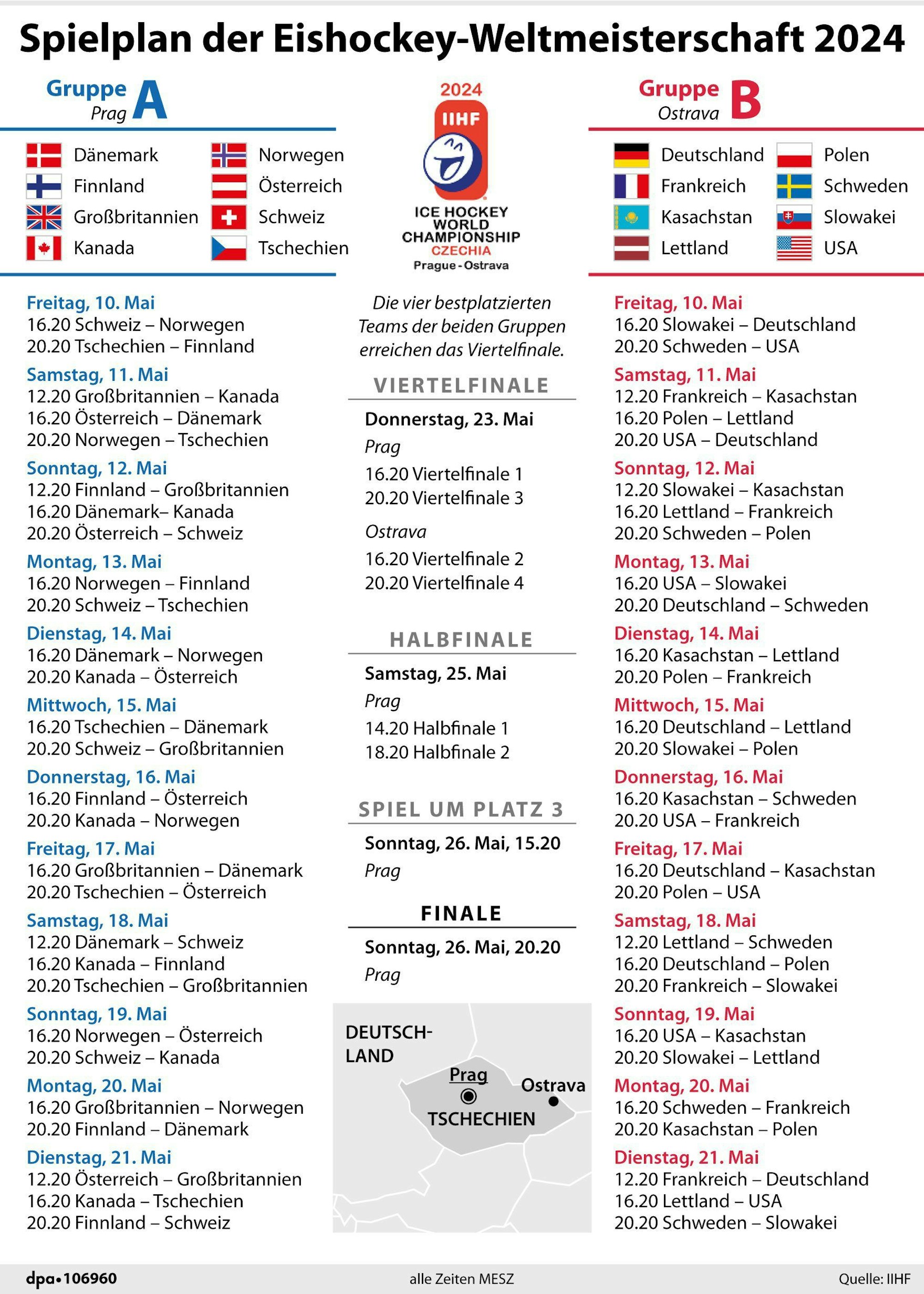 Der Spielplan der Eishockey-WM 2024