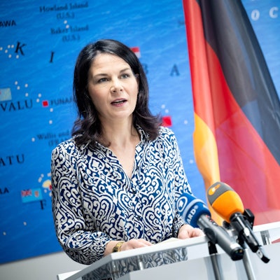 Außenministerin Annalena Baerbock (Grüne) bei einer Pressekonferenz in der Deutschen Botschaft auf Fidschi.