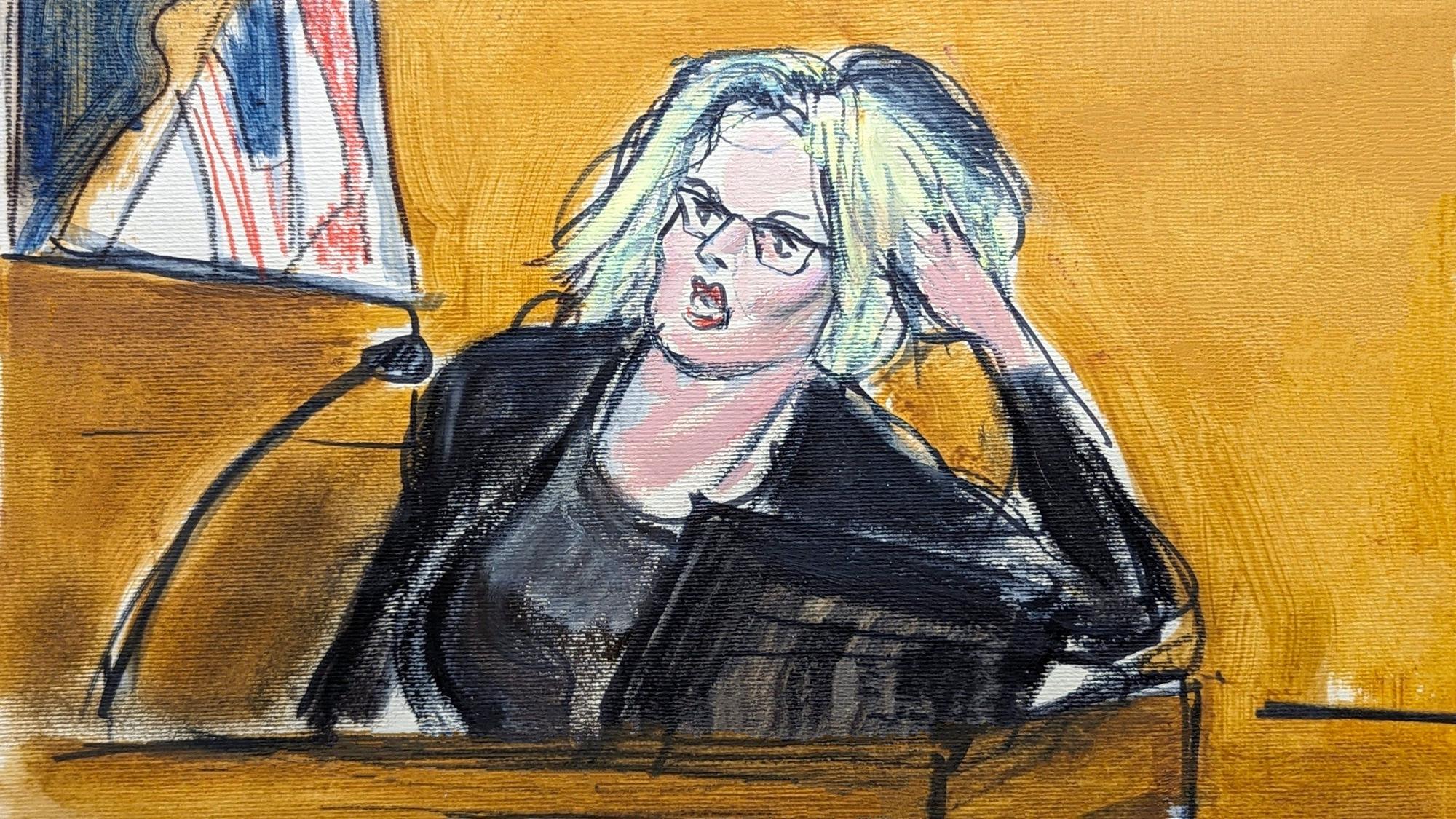 Die als Stormy Daniels bekannte Stephanie Clifford sagt vor einem Strafgericht in Manhattan über die Begegnung im Penthouse des ehemaligen US-Präsidenten Donald Trump aus und zeigt, wie sie Trump auf seinem Bett liegend vorfand.