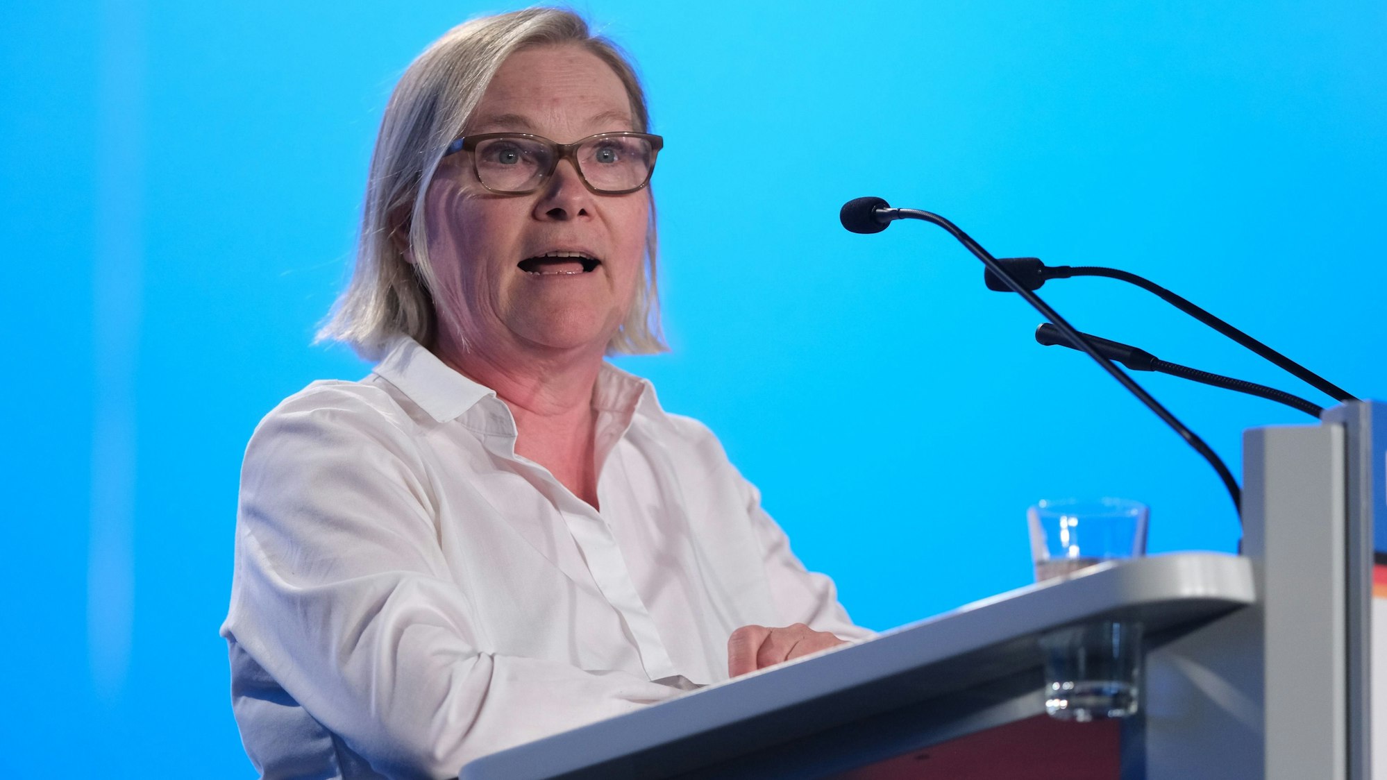Irmhild Boßdorf spricht auf der AfD- Europawahlversammlung in der Messe Magdeburg.