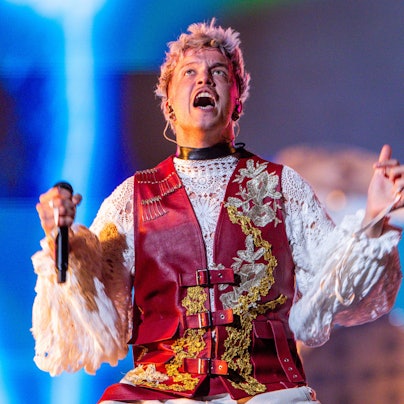 Baby Lasagna aus Kroatien mit dem Titel „Rim Tim Tagi Dim“ bei der Probe für das Finale des Eurovision Song Contest (ESC) 2024 in der Malmö Arena.