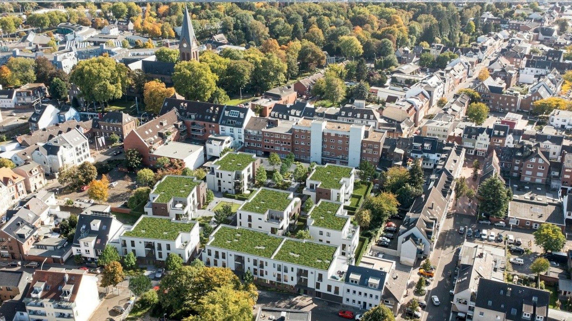 Auf dem Bild ist eine visualisierte Luftansicht des Neubauprojektes zu sehn.