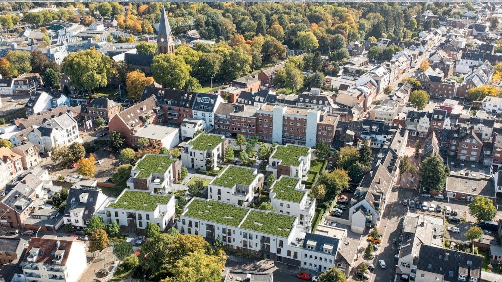 Auf dem Bild ist eine visualisierte Luftansicht des Neubauprojektes zu sehn.