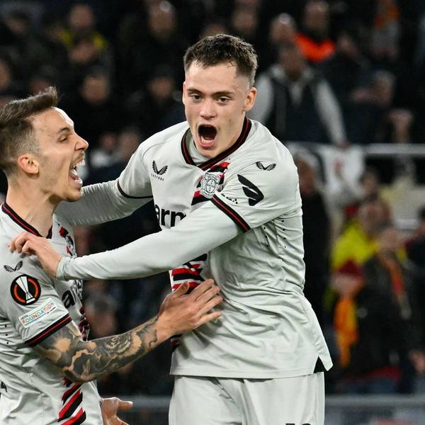 Jubel in Rom: die Leverkusener Florian Wirtz und Alejandro Grimaldo.