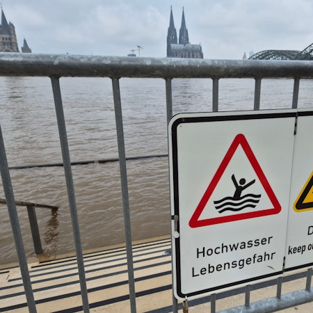 Köln: Das Wasser steht erhöht Rheinboulevard. Auch am Rhein steigen in Köln die Pegelstände.