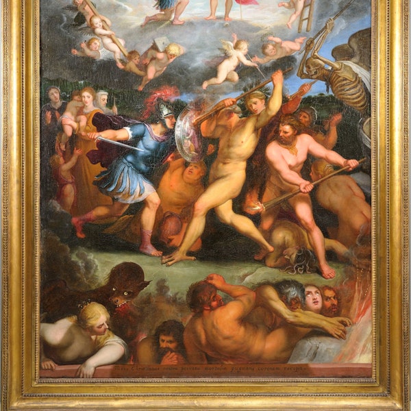 Ein christlicher Soldat kämpft gegen die sieben Todsünden.