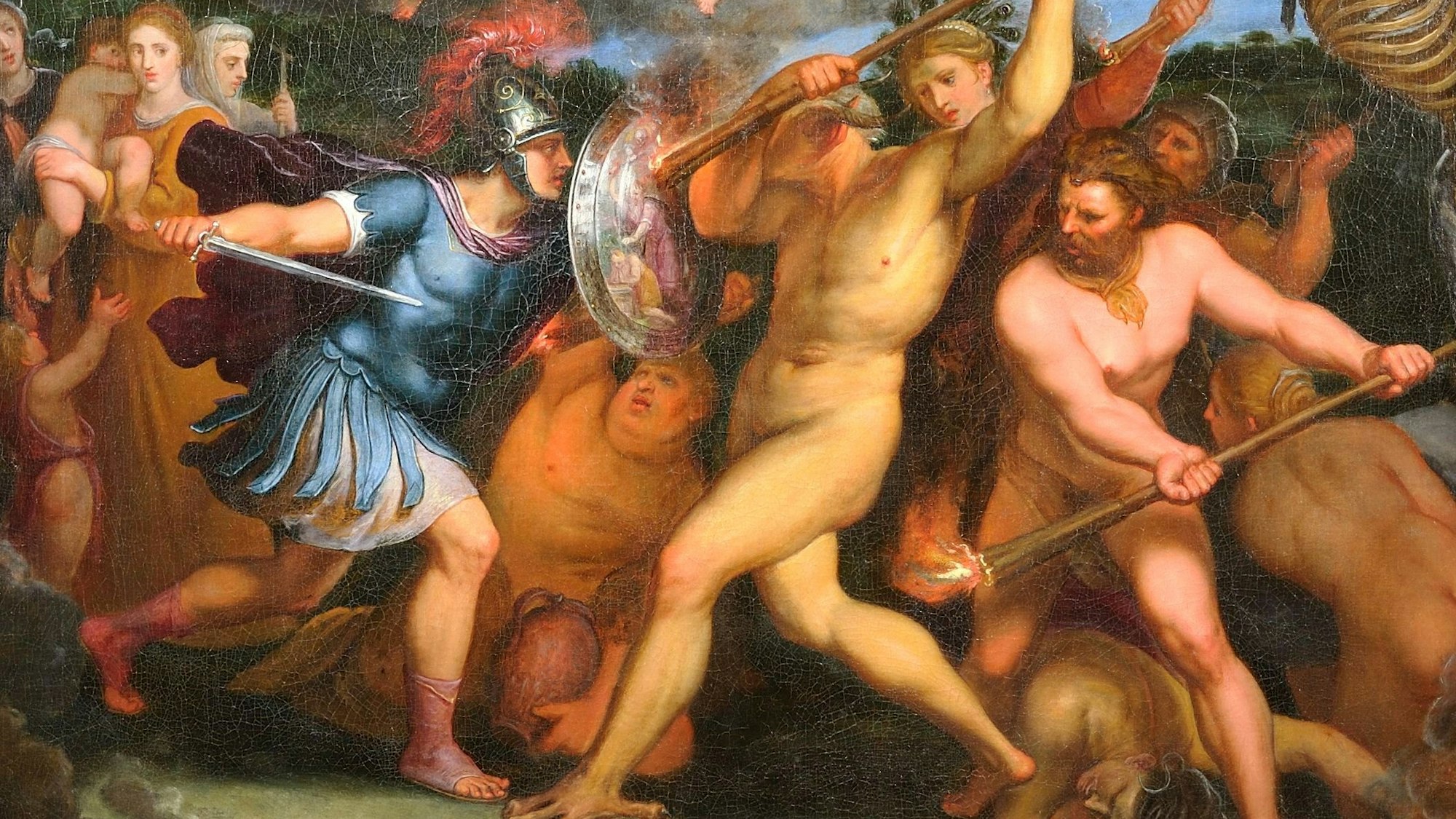 Ein christlicher Soldat kämpft gegen die sieben Todsünden.