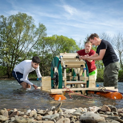 In der Sieg bei Siegburg wurde der Prototyp der Pumpe auf Funktionalität getestet. Das Ergebnis war überaus zufriedenstellend.