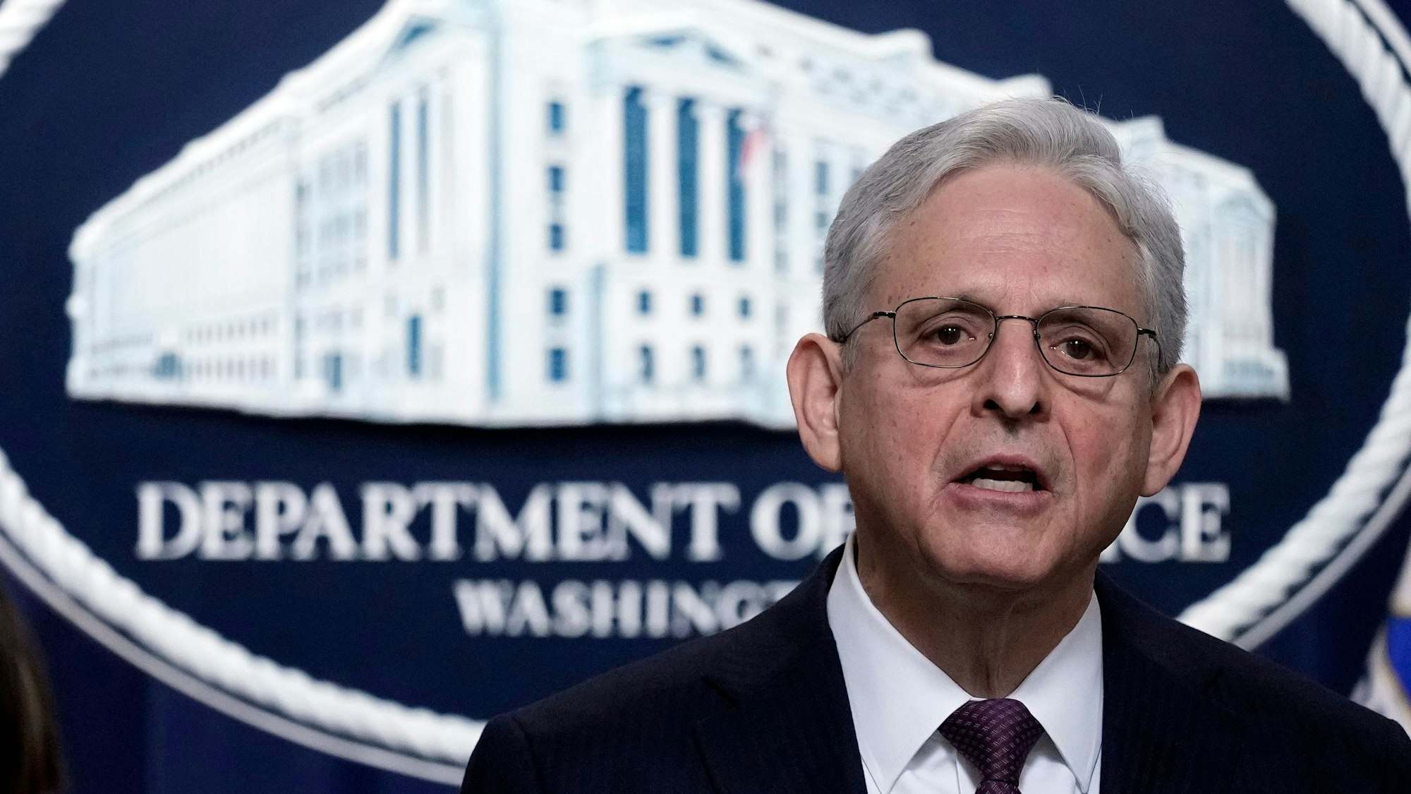 FILE - Attorney General Merrick Garland speaks during a news conference at the Justice Department in Washington, Friday, April 14, 2023. A top assassin for the Sinaloa drug cartel who was arrested by Mexican authorities last fall has been extradited to the U.S. to face drug, gun and witness retaliation charges, the Justice Department said Saturday, May 25, 2024. (AP Photo/Susan Walsh, File)