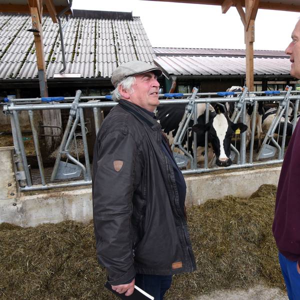 Das Foto zeigt Martin Häusling, agrarpolitischer Sprecher der grünen Europafraktion, und Biobauer Wolfgang Kern, dahinter stehen einige Kühe.