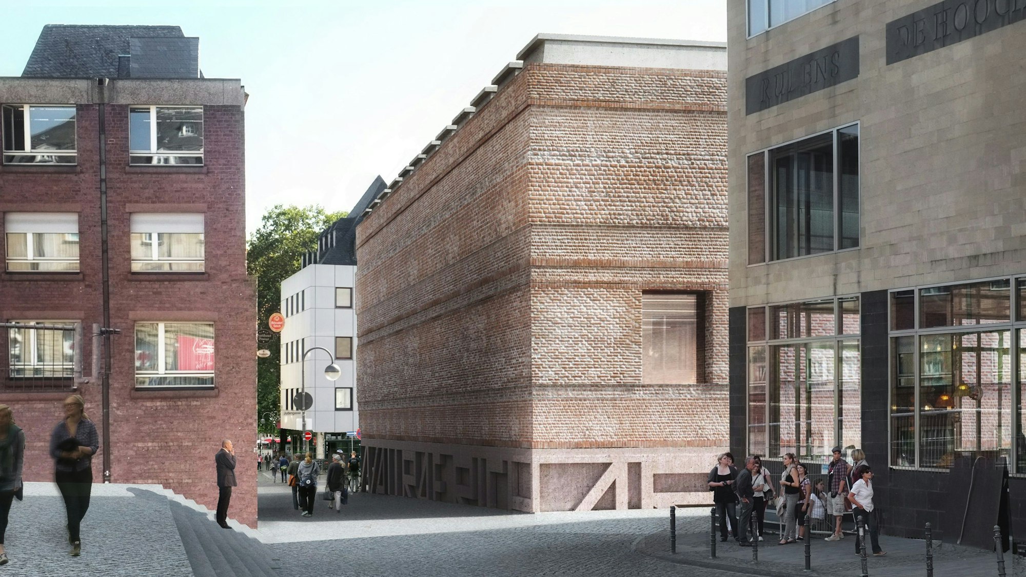 So sehen die Architektenpläne aus: Rechts das Wallraf-Richartz-Museum, links der Erweiterungsbau, dazwischen die Martinstraße.