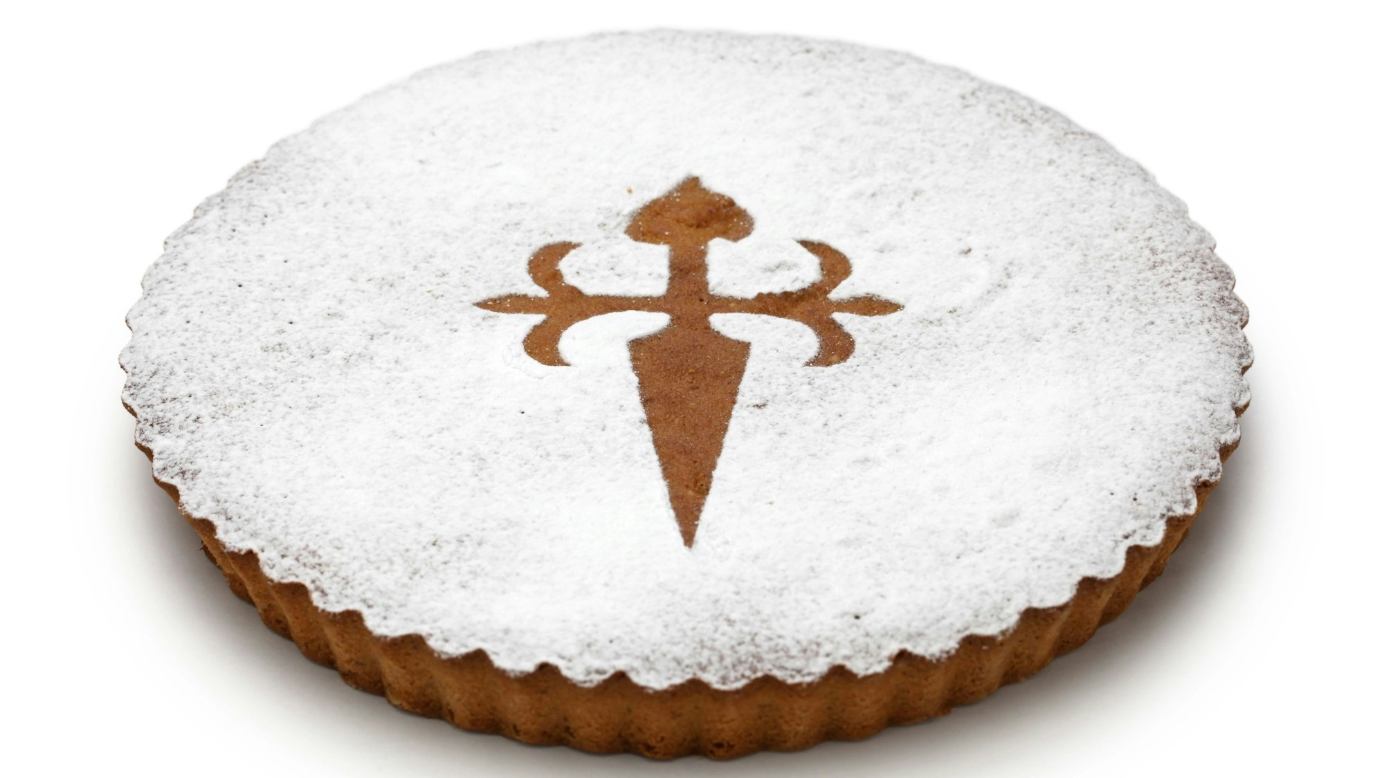 Eine Tarta de Santiago mit dem Jakobskreuz