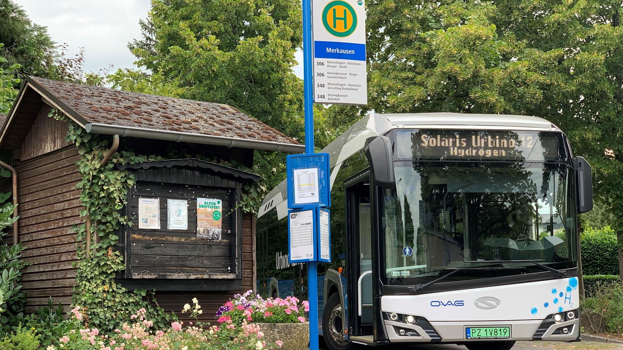 Die Ovag hat im Frühjahr 2023 den Einsatz von Wasserstoffbussen in Oberberg getestet.