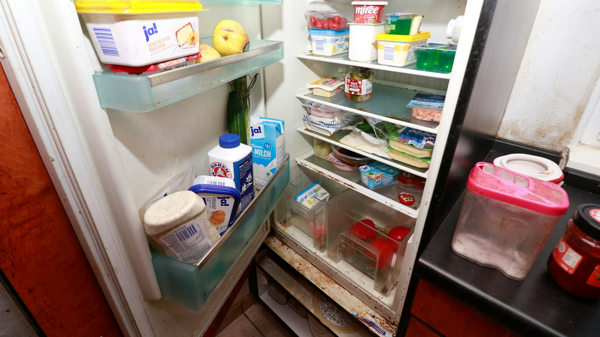 Der Kühlschrank ist von Schimmel befallen.