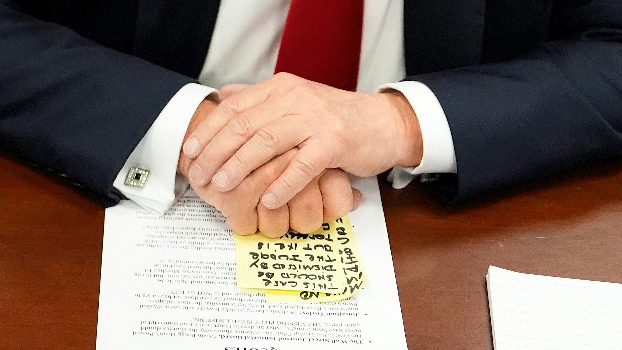Former President Donald Trump awaits the start of proceedings in Manhattan Criminal Court, on May 28, 2024, in New York. (AP Photo/Julia Nikhinson, Pool)
