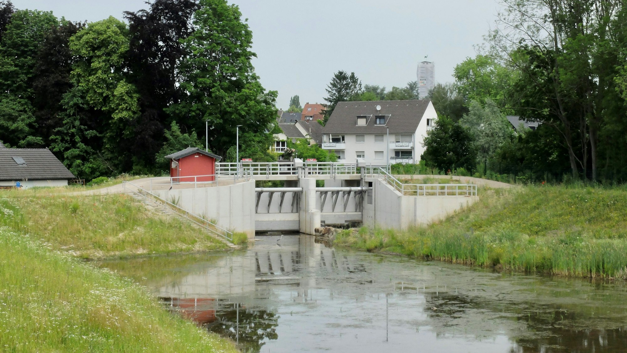 Hochwasserbecken und Schleuse Kippemühle in Bergisch Gladbach-Gronau.