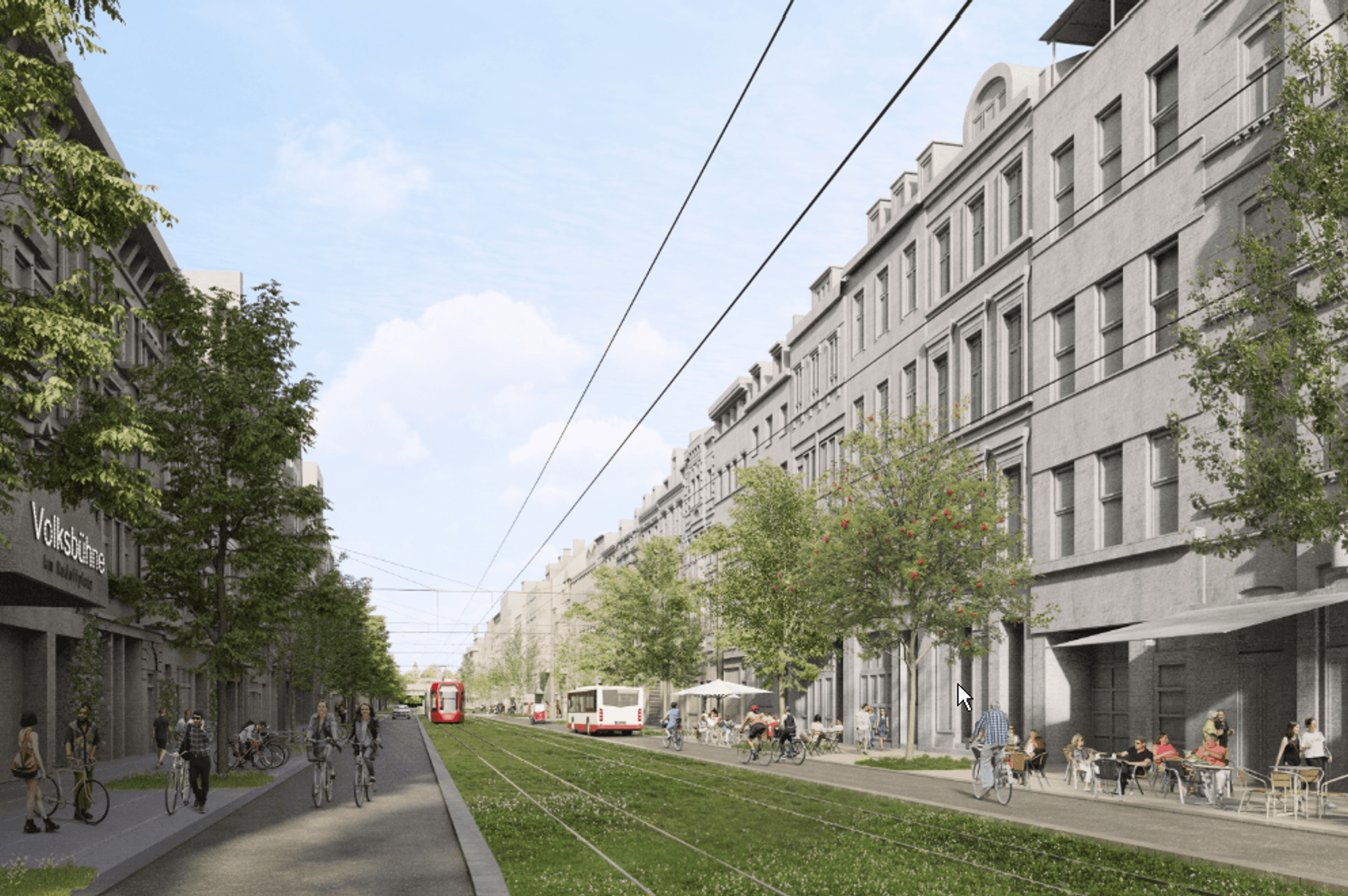 Die Aachener Straße mit oberirdischer Gleistrasse