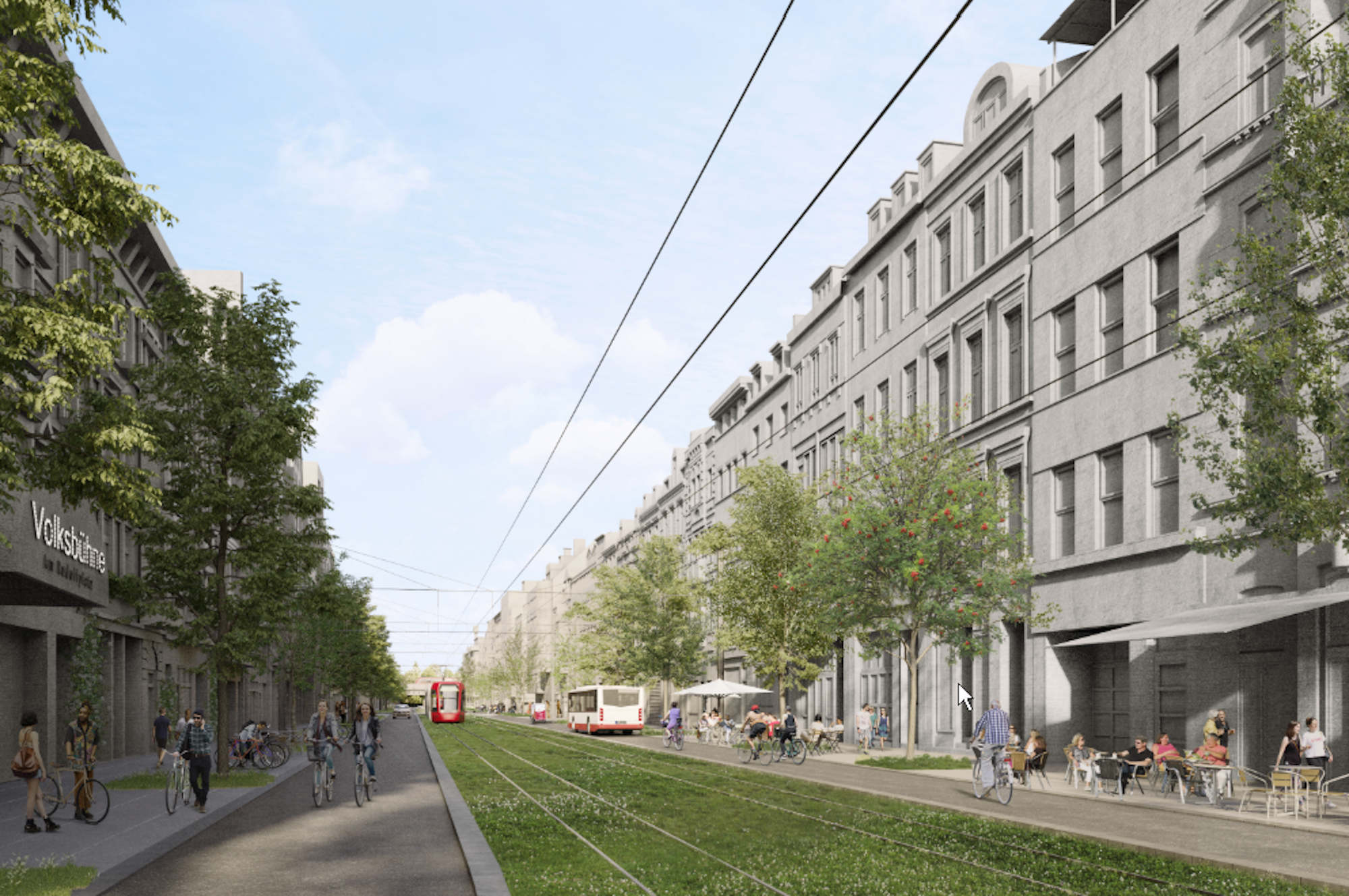 Die Aachener Straße mit oberirdischer Gleistrasse