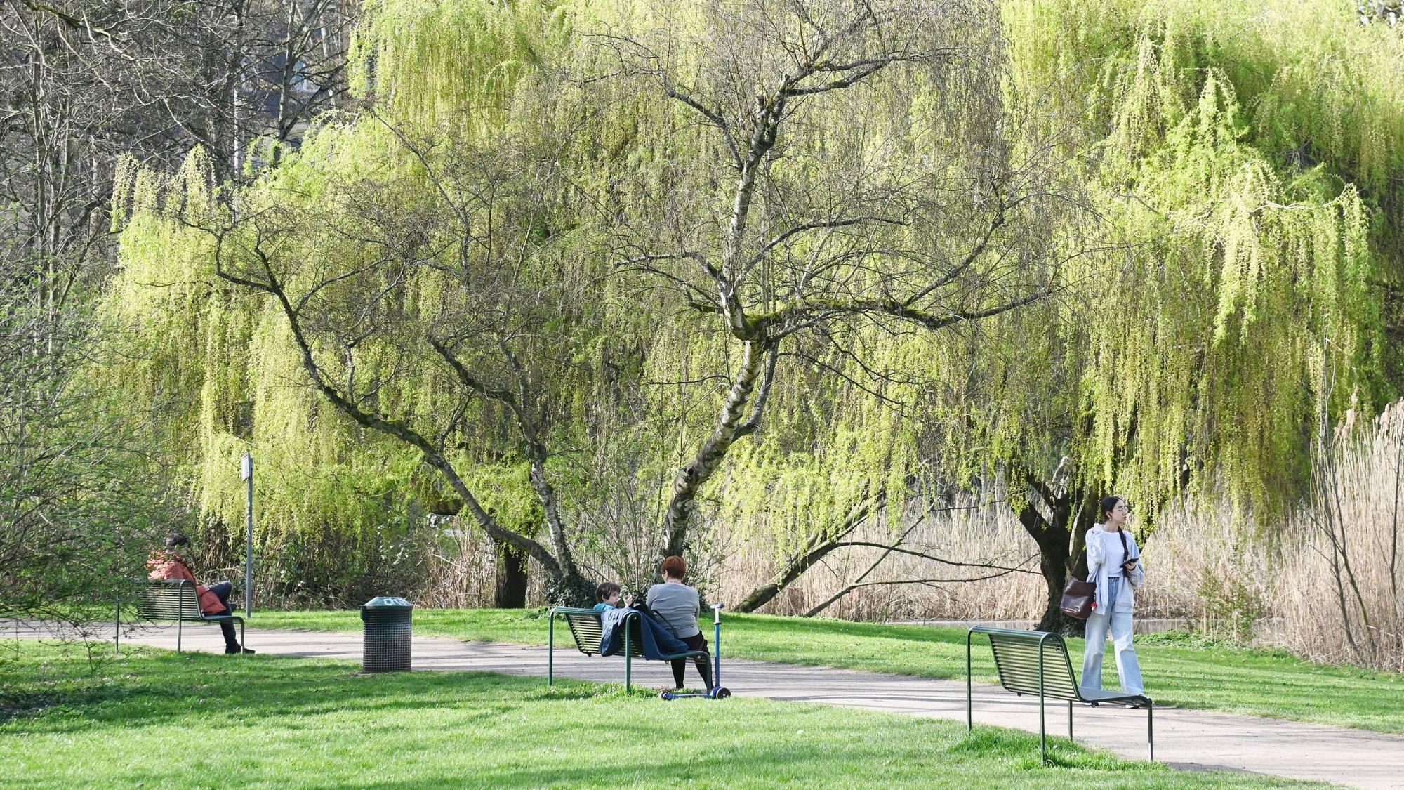 Personen beim Spazieren im Kölner Klettenbergpark.