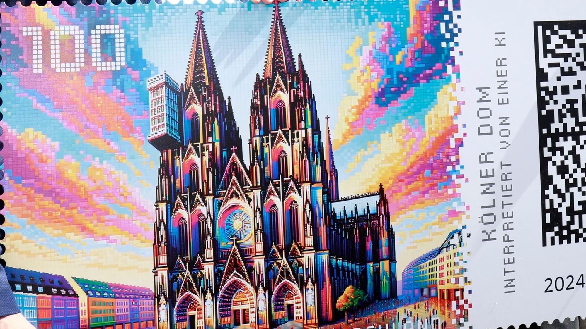 Die KI-generierte „Fake-Ansicht“ des Kölner Doms mit Fensterrose in der Mitte der Fassade