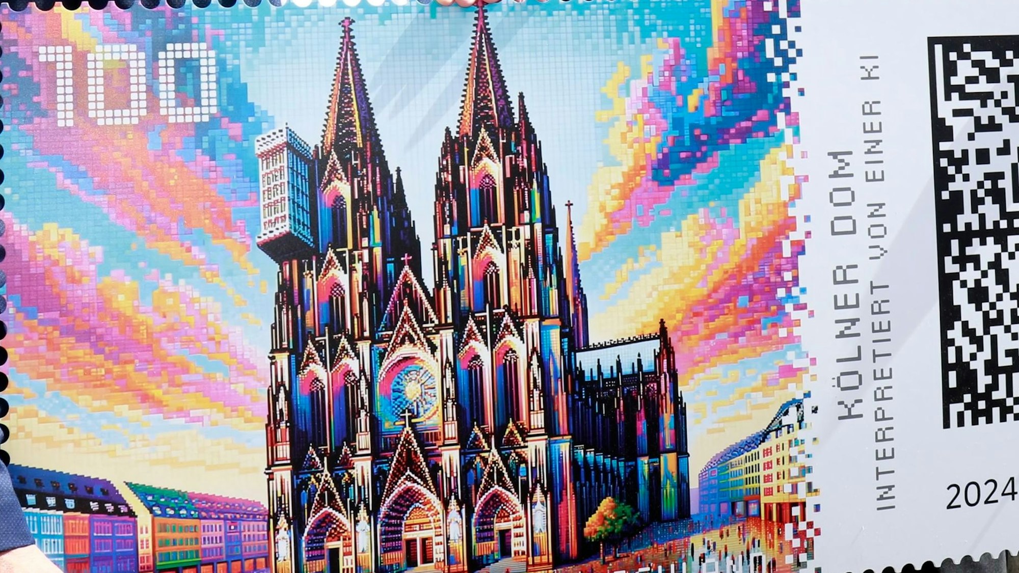 Die KI-generierte „Fake-Ansicht“ des Kölner Doms mit Fensterrose in der Mitte der Fassade