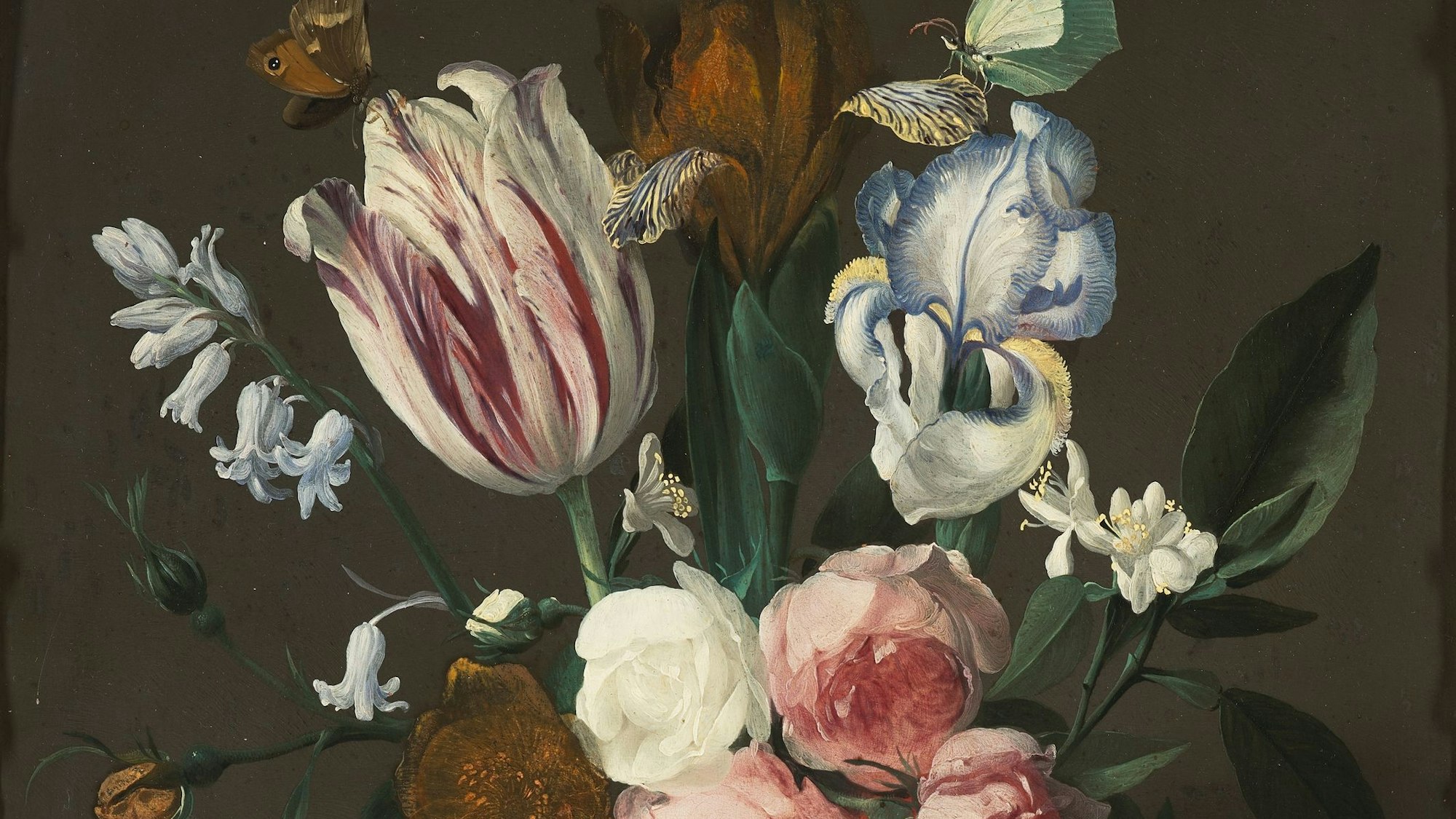 Gemalte Blumen stecken in einer gemalten Vase.