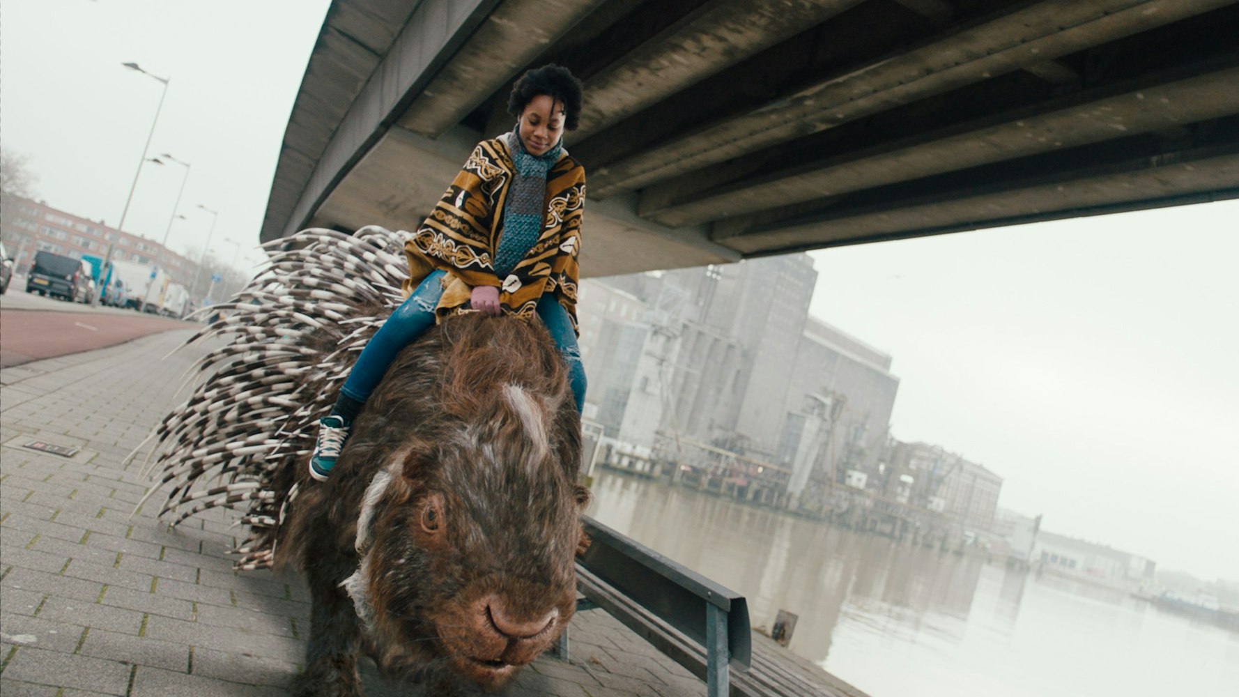 Die elfjährige Ama reitet ein riesiges Stachelschwein.