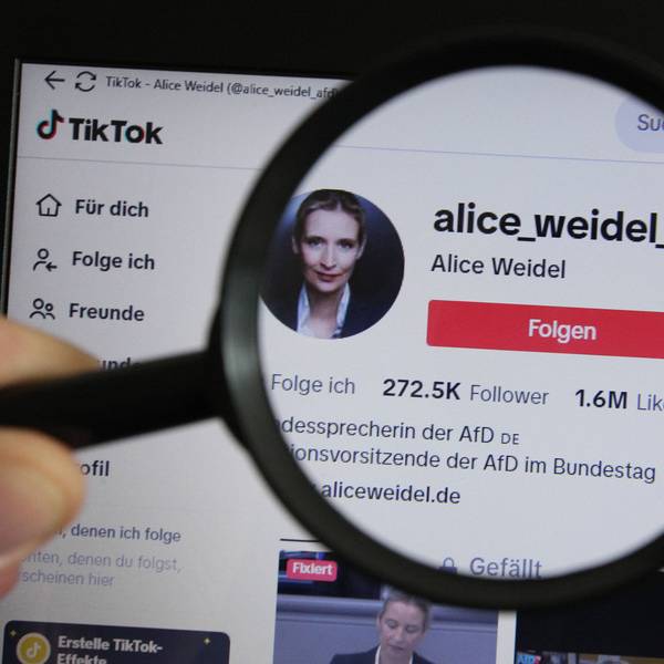 Eine Lupe vergrößert den TikTok-Account von Alice Weidel, der Bundesvorsitzenden der Alternative für Deutschland. (Symbolbild)