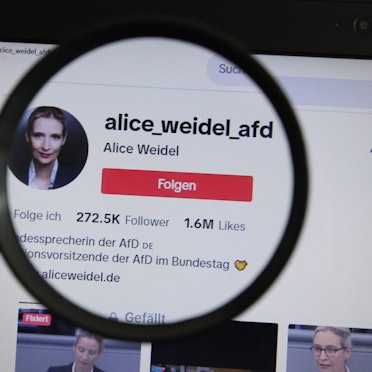 Eine Lupe vergrößert den TikTok-Account von Alice Weidel, der Bundesvorsitzenden der Alternative für Deutschland. (Symbolbild)